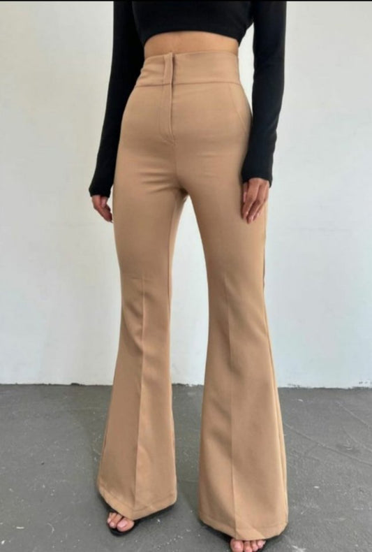 Kadın Yüksek Bel Ispanyol Paça Atlas Kumaş Pantolon