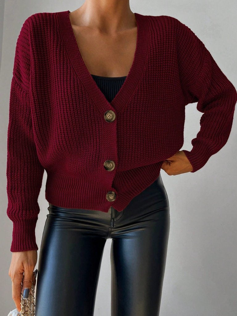 Kadın Uzun Kollu Düğme Detay Triko Bluz