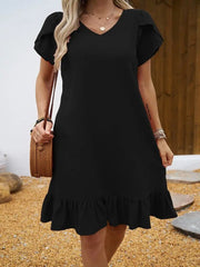 Kadın Kısa Kollu Bisiklet Yaka Fırfırlı Aerobin Elbise