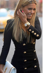 Kadın Uzun Kollu V Yaka Düğme Detay Ceket Elbise