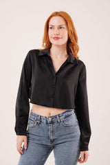 Saten Crop Model Kırmızı Gömlek