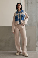 Bej Denim Garnili Gömlek Ve Pantolon Takım