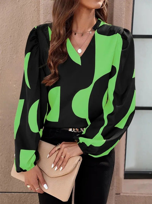 Kadın Uzun Kollu V Yakalı Desenli Modal Bluz