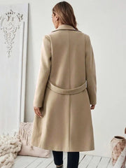 Kadın Uzun Kollu Yakalı Belde şerit Düğme Detaylı Cepli Mini Kaşe Kaban