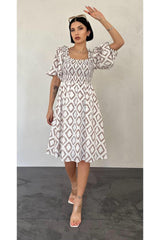 Oranj Kare Desenli Yazlık Elbise