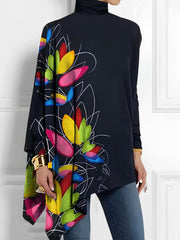 Kadın Uzun Kollu Balıkçı Yaka Asimetrik Kesim Mikro Bluz