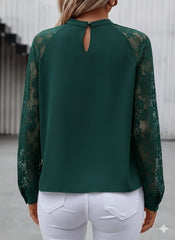 Kadın Uzun Dantel Kollu Yuvarlak Yakalı Sandy Bluz