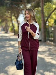 Kadın Hakim Yaka şerit Detay Hırka Ve Bol Paça Pantolon Ikili Takım