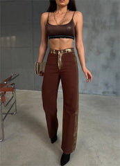 GABARDİN PALAZZO PANTOLON - Kahverengi