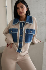 Bej Denim Garnili Gömlek Ve Pantolon Takım