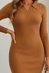 Kadın Uzun Kollu Yakalı Triko Elbise