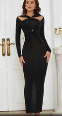 Kadın çapraz Omuz Dekolteli Toka Detay Fırsat ürün Maxi Boy Elbise