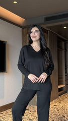 Kadın V Yaka Bluz Ve Pantolon Ikili Takım