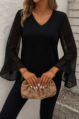 Kadın Uzun Kollu V Yakalı Kolları Ispanyol Detayı Sandy Bluz