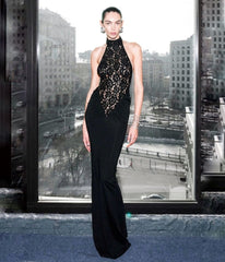 Kitap Okuyalım Mı Kitap Getir Kadın Halter Yaka Fantel Transparan Ve Sırt Dekoltesi Detay Maxi Boy Elbise