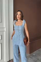 ŞANTUK KETEN YELEK GÖRÜNÜMLÜASKILI BLUZ - PANTOLON TK - Lila