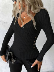 Kadın Uzun Kollu Kruvaze Yaka Yandan Düğme Detaylı şardonlu Kaşkorse Bluz