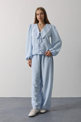 İşlemeli Bebe Yakalı Pantolon Takım - Taş