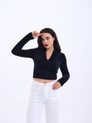 42531 TRİKO SİMLİ YAKALI CROP-ANTRASİT