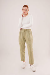 Bağlama Detaylı Cepli Mavi Pantolon