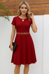 Kadın Kısa Kollu Yuvarlak Yaka Damla Detaylı Janjan Elbise