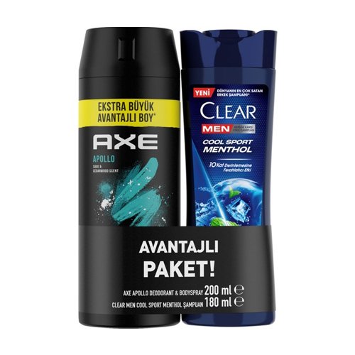 Axe Erkek Sprey Deodorant Apollo 200 Ml + Clear Men  Şampuan