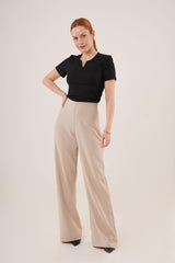 Bol Paça Yandan Fermuarlı Gri Kumaş Pantolon