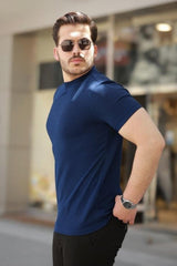 Erkek Ince çizgi Dokulu Kısa Kollu T-shirt