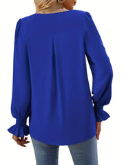 Kadın Uzun Kollu V Yakalı Salaş Ithal Krep Bluz