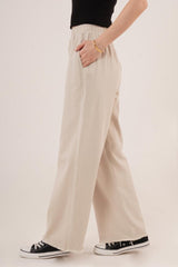 Bel Lastikli Paça Detaylı Cepli Krem Pantolon