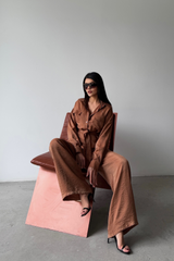 SİMLİ KUMAŞ SALAŞ PANTOLON - GÖMLEK TAKIM - Gri