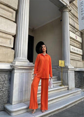 KENDİNDEN DESENLİ KRINKILL GÖMLEK - PANTOLON TK - Orange