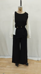 Kadın Uzun Kollu Açık Yakalı çift Renkli Kemerli Ithal Krep Ikili Takım