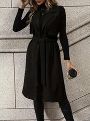 Kadın Kolsuz Yakalı önü Açık Belden Kuşaklı Süet Midi Yelek
