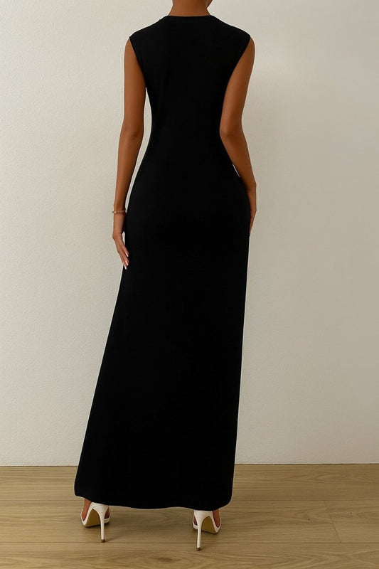 Kadın Sıfır Kollu Bisiklet Yaka Yandan Büzgü Detaylı Viskon Elbise