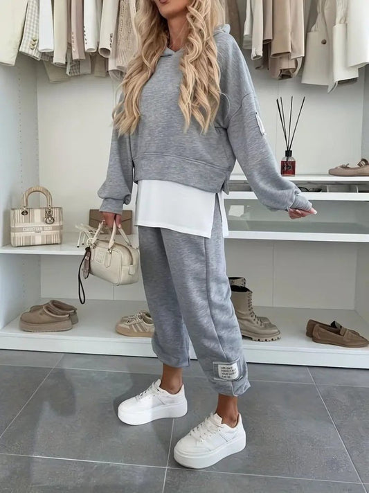 Kadın Uzun Kollu Kapşonlu Viskon Iki Iplik Bluz Ve Pantolon Ikili Takım