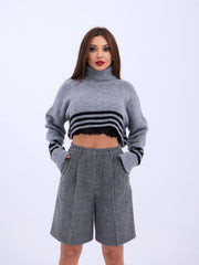43241 TRİKO ÇİZGİLİ BALIKÇI CROP-SİYAH-EKRU