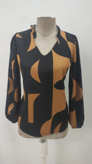 Kadın Uzun Kollu V Yakalı Desenli Modal Bluz