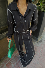 BİYELİ BLUZ PANTOLON TAKIM ŞÖNİL KUMAŞ - Siyah