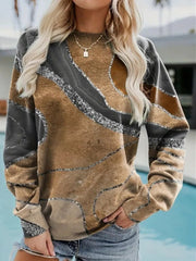 Kadın Uzun Kollu Bisiklet Yaka Desenli Modal Bluz