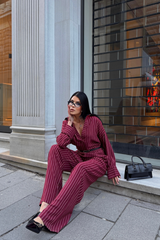 ÇİZGİLİ BLUZ  - PANTOLON TAKIM - Siyah