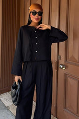 Önü İnce Kordon Detaylı Ve Double Paça Pantolonlu Takım 10180