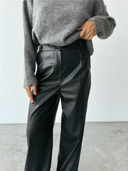 DERİ PALAZZO PANTOLON BORU PAÇA - Siyah