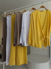 Kruvaze Model Klasik Pantolonlu Çupra Keten Takım 10191