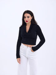 42531 TRİKO SİMLİ YAKALI CROP-ANTRASİT
