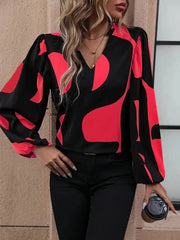 Kadın Uzun Kollu V Yakalı Desenli Modal Bluz