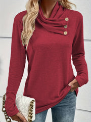 Kadın Uzun Kollu Kapişon Yaka Düğmeli Yumoş Bluz