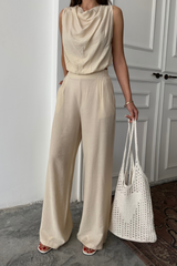 DEGAJE YAKA KOLSUZ BLUZ - PANTOLON TAKIM - Gri