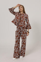 İşlemeli Oversize Pantolon - Beyaz