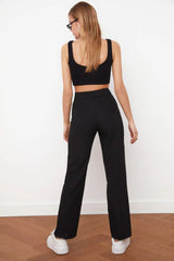 Kadın Yüksek Bel Nervurlu Ithal Krep Pantolon